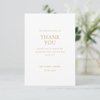 Cartão De Agradecimento Casamento Mínimo Dourado Escrito Branco Elegante M