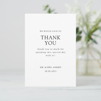 Cartão De Agradecimento Casamento Mínimo Elegante de Script Formal Branco