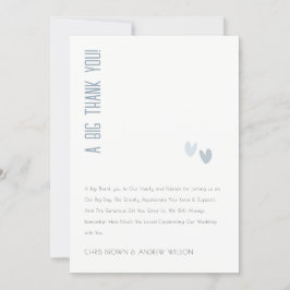 Cartão De Agradecimento Casamento Mínimo Elegante Pastel Dusky Blue Hearts