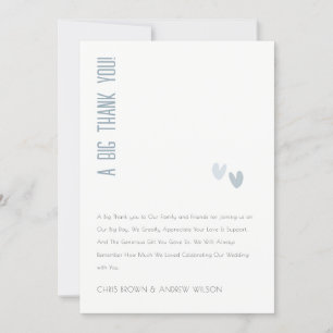 Cartão De Agradecimento Casamento Mínimo Elegante Pastel Dusky Blue Hearts