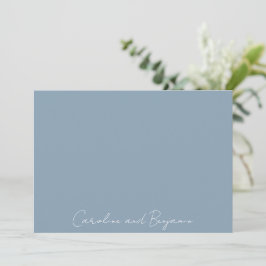 Cartão De Agradecimento Casamento Mínimo Elegante Personalizado Dusty Blue
