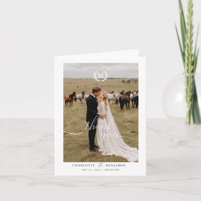 Cartão De Agradecimento Casamento moderno 2 Foto Branca (Frente)