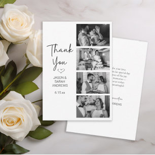 Cartão De Agradecimento Casamento Moderno 4 Fotos Faixa de Filme Preto Bra