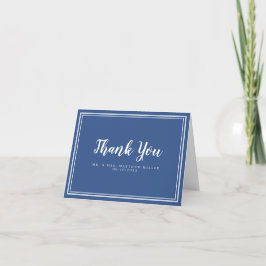 Cartão De Agradecimento Casamento Moderno Azul Branco Minimalista Simples