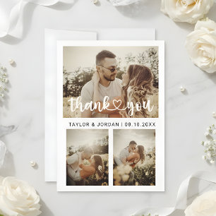 Cartão De Agradecimento Casamento Moderno com Colagem de Três Fotos em Cor
