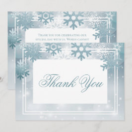 Cartão De Agradecimento Casamento Moderno com Floco de Neve Azul