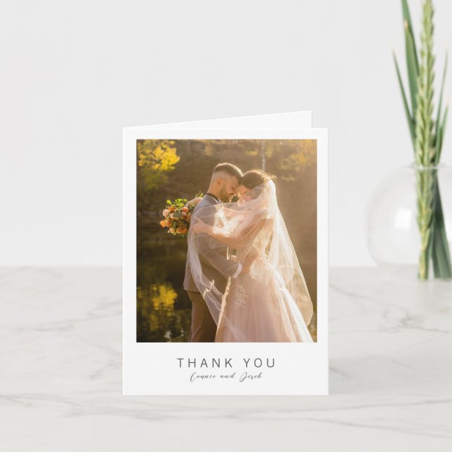 Cartão De Agradecimento Casamento Moderno com Foto Simples (Frente)