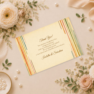 Cartão De Agradecimento Casamento Moderno com Listras Retro