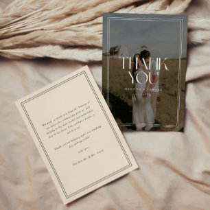 Cartão De Agradecimento Casamento Moderno com Sobreposição de Foto e Tipog