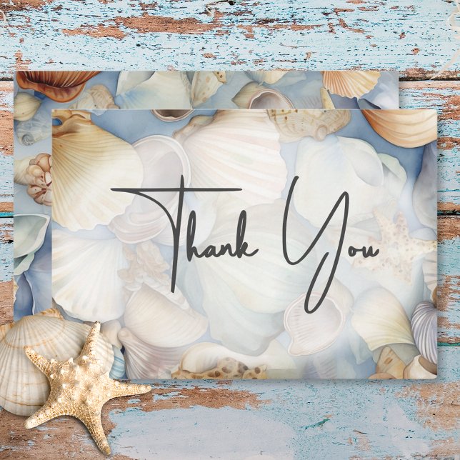 Cartão De Agradecimento Casamento Moderno da Cena de Capas Tropicais (Tropical Seashells Scene Modern Wedding Thank You Card)