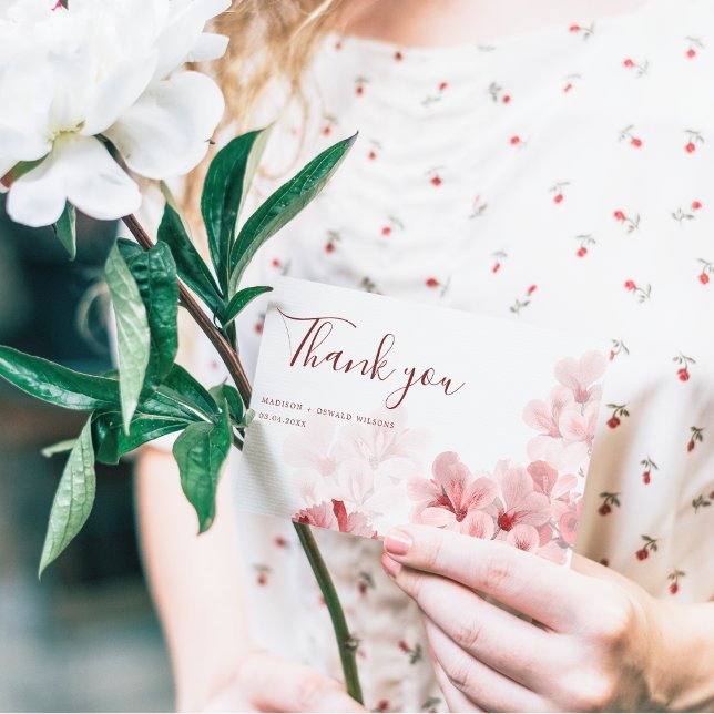 Cartão De Agradecimento Casamento moderno da primavera do Elegante Sakura  (Criador carregado)