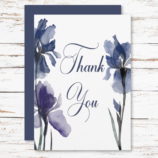 Cartão De Agradecimento Casamento Moderno das Flores Iris Azuis (Blue Iris Flowers Modern Wedding Thank You Card)