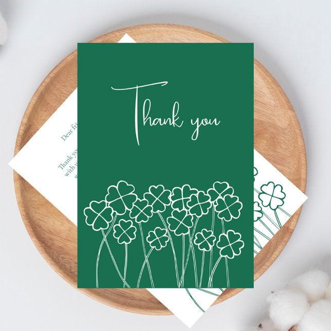 Cartão De Agradecimento Casamento Moderno de Emerald Green Chic da Lucky C (Lucky Clover Emerald Green Chic Modern Wedding Thank You Card)