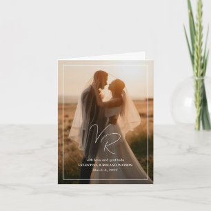 Cartão De Agradecimento Casamento Moderno de Foto Branca e Preta