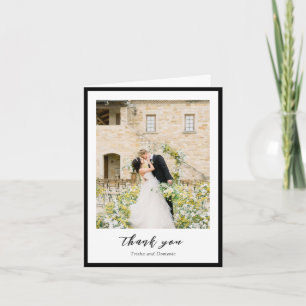 Cartão De Agradecimento Casamento Moderno de Foto Branca e Preta Elegante