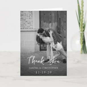 Cartão De Agradecimento Casamento Moderno de Foto Branca e Preta Elegante