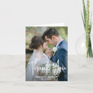 Cartão De Agradecimento Casamento Moderno de Foto Branca e Preta Minimalis