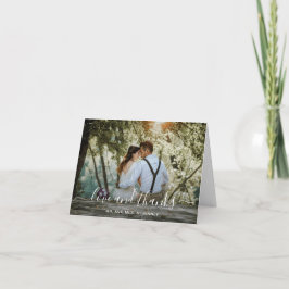 Cartão De Agradecimento Casamento Moderno de Foto com Grafia Elegante