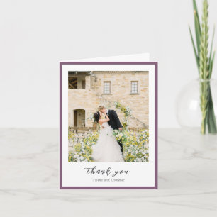 Cartão De Agradecimento Casamento Moderno de Foto Roxo Elegante