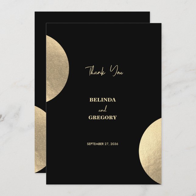 Cartão De Agradecimento Casamento moderno de preto e Abstrato Dourado cont (Frente/Verso)