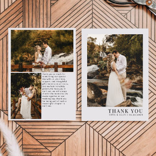 Cartão De Agradecimento Casamento Moderno Elegante com Colagem de Fotos