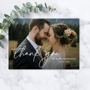 Cartão De Agradecimento Casamento Moderno Elegante Simples com Duas Fotos