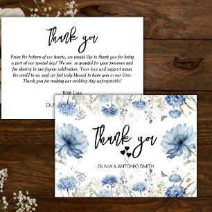 Cartão De Agradecimento Casamento Moderno Floral Azul Elegante