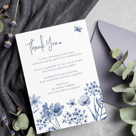 Cartão De Agradecimento Casamento moderno floral azul-poeirento