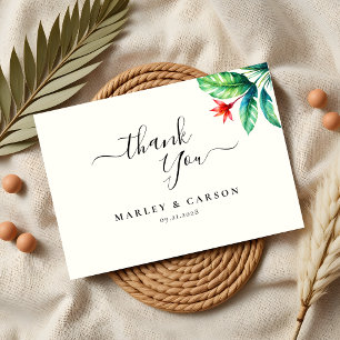 Cartão De Agradecimento Casamento Moderno Folhagem Tropical Greenery Leaf