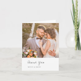 Cartão De Agradecimento Casamento Moderno Foto Preto e Branco Minimalista