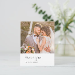 Cartão De Agradecimento Casamento Moderno Foto Preto e Branco Minimalista