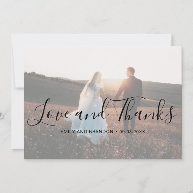 Cartão De Agradecimento Casamento Moderno Foto Script Elegante (Frente)