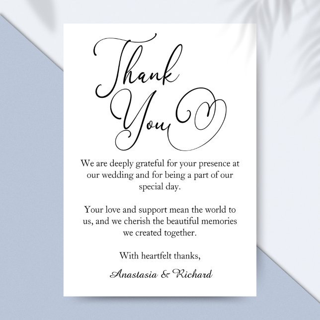 Cartão De Agradecimento Casamento Moderno Minimalista Elegante (Elegant Script Modern Minimalist Wedding Thank You Card)