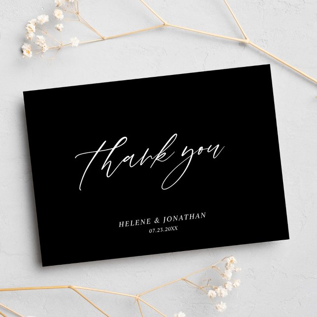 Cartão De Agradecimento Casamento Moderno Mínimo Elegante Negro (Black Elegant Minimal Modern Wedding Thank You Card)