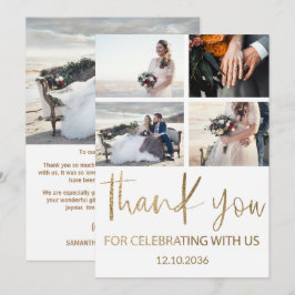 Cartão De Agradecimento Casamento Moderno Obrigado Dourado e Branco