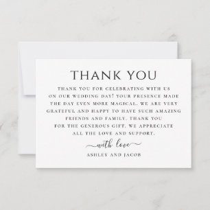 Cartão De Agradecimento Casamento moderno preto e branco. Limpeza simples