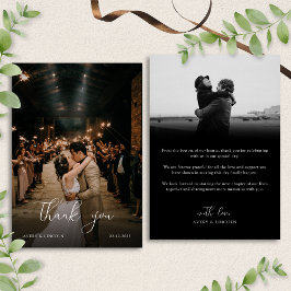 Cartão De Agradecimento Casamento Moderno Romântico com Foto em Preto e Br
