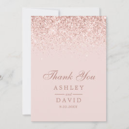 Cartão De Agradecimento Casamento Moderno Rosa Bege Confete Dourado Rosa