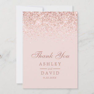 Cartão De Agradecimento Casamento Moderno Rosa Bege Confetes Dourado Rosa