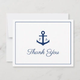 Cartão De Agradecimento Casamento Monograma Âncora Azul Marinho Náutico