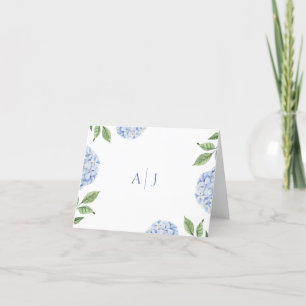 Cartão De Agradecimento Casamento Monograma de Hydrangea Azul