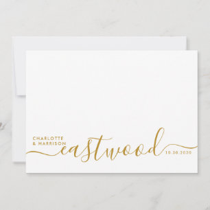 Cartão De Agradecimento Casamento Monograma Dourado Minimalista Moderno