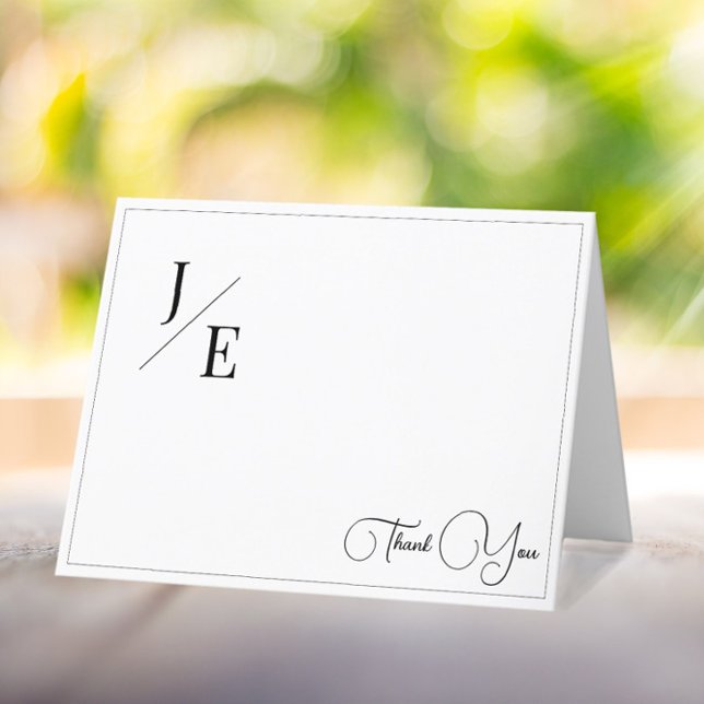 Cartão De Agradecimento Casamento Monograma Minimalista Obrigado | Branca (Minimalist Monogram Wedding Thank You Card | White)