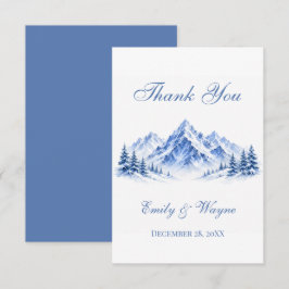 Cartão De Agradecimento Casamento Montanhas Água Neve Azul Aguarela
