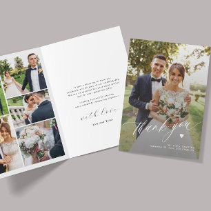 Cartão De Agradecimento Casamento multifotografia com caligrafia moderna