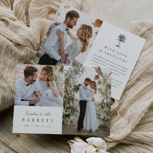 Cartão De Agradecimento Casamento Multifotográfico de Havana Palm Vintage