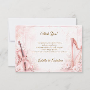 Cartão De Agradecimento Casamento Musical Elegante Rosa