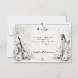 Cartão De Agradecimento Casamento Musical Monocromático Elegante
