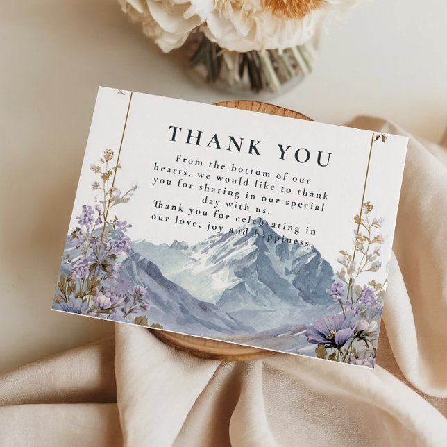 Cartão De Agradecimento Casamento na Montanha de Flores Selvagens Suaves (Criador carregado)