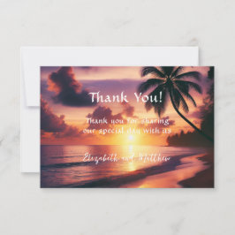 Cartão De Agradecimento Casamento na Praia ao Pôr do Sol Romântico